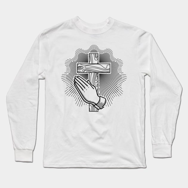 Cross of the Lord Jesus Christ and hands in prayer Long Sleeve T-Shirt by Reformer